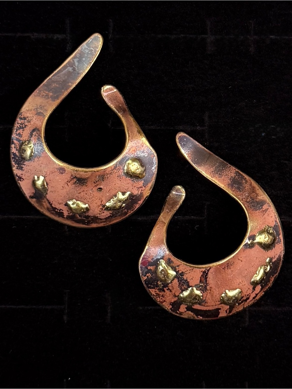 Vintage RAL Ralph & Andrea Ludden Brutalist Copper Brass Ear Sling Cuffs